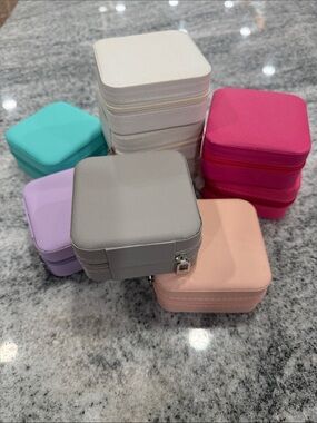Compact Square Jewelry Travel Cases - Assorted Pastel & Bright Colors